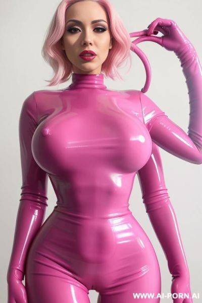 Body wrap, (latex bodysuit), (latex monster), wrapping, encased body, covert in latex, latex body, rubber bandage, rubber body, rubberdoll, catsuit, ((pink latex)), ((latex hair)), (latex hairstyle), rubber hair, wet hair, raining, wet body, ing - ai-porn.ai on pornintellect.com