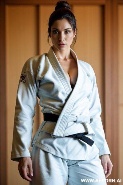 Ultra sexy female, wearing judo gear straightjacket, belly top - ai-porn.ai on pornintellect.com