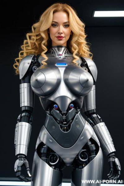 Sexy robo cop, long curly blonde hair, fully robotic body, (shapely fit body, huge robotic tits:1.1) - ai-porn.ai on pornintellect.com