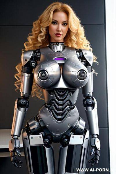 Sexy robo cop, long curly blonde hair, fully robotic body, (shapely fit body, huge robotic tits:1.3) - ai-porn.ai on pornintellect.com