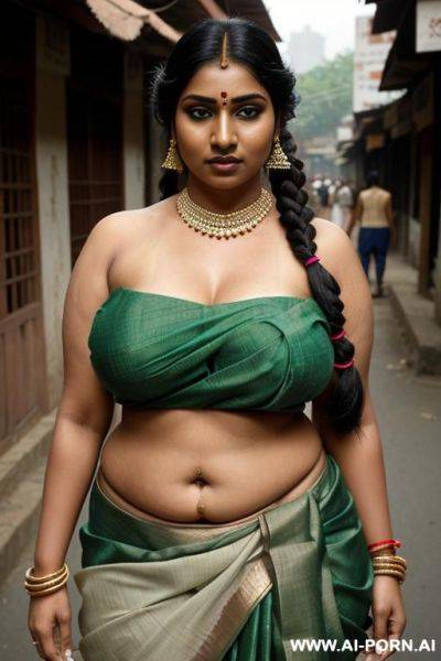 Indian woman, massive breasts, gigantic boobs, skimpy clothes, chubby, public street, sexy sari - ai-porn.ai - India on pornintellect.com