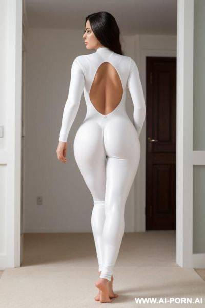 Bare feet, wearing tight white catsuit, perfect butt, hourglass figure, standing with sister - ai-porn.ai on pornintellect.com