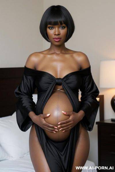 African woman pregnant bikini tied up on the bed and fuck by two men - ai-porn.ai on pornintellect.com