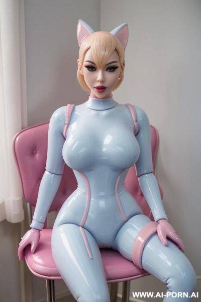 Nude in latex, latex, rubber, latex bimbo, catsuit, latey sexdoll, reallife sexdoll, rubberdoll, rubber sexdoll, sex puppet, rubber puppet, latex puppet, (pink latex), ((light blue latex bed)) - ai-porn.ai on pornintellect.com