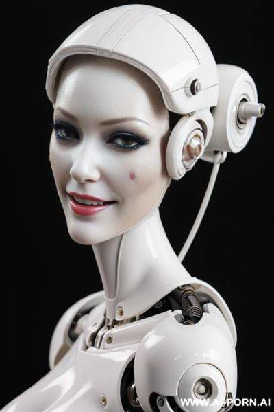 Realistic beautiful cyborg robot woman doll completely made of white latex skin long legs with skate - ai-porn.ai on pornintellect.com