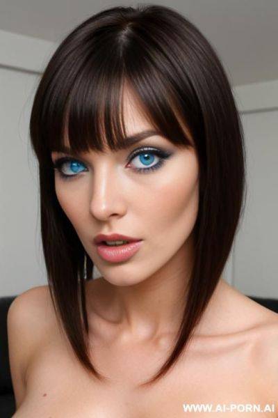 Beautiful sexy woman, blue eyes, nsfw, blowjob, wispy bangs, sexy face, sexy mouth, - ai-porn.ai on pornintellect.com