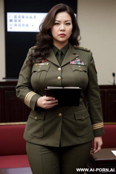 Lecture, wearing military uniform, notebook in hand - ai-porn.ai on pornintellect.com