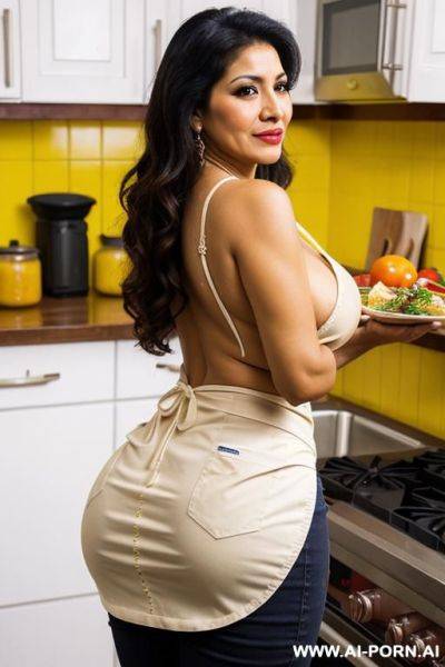 Typical mexican mom, wearing an strech apron, latina, milf, in a tradicional mexican kitchen, big tits, naked, big ass, cooking - ai-porn.ai - Mexico on pornintellect.com