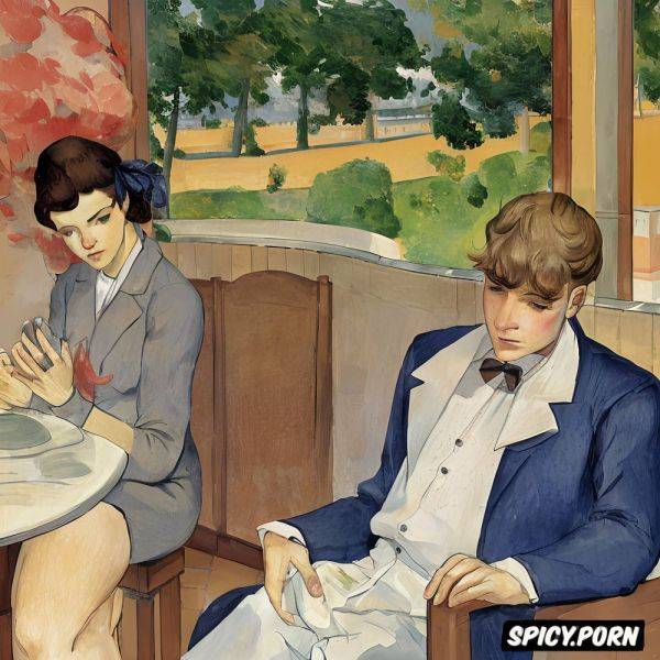 édouard vuillard, paul cézanne, blushing woman with red lips and flushed cheeks in shady bathroom bathing intimate tender modern post impressionist fauves erotic art - spicy.porn on pornintellect.com