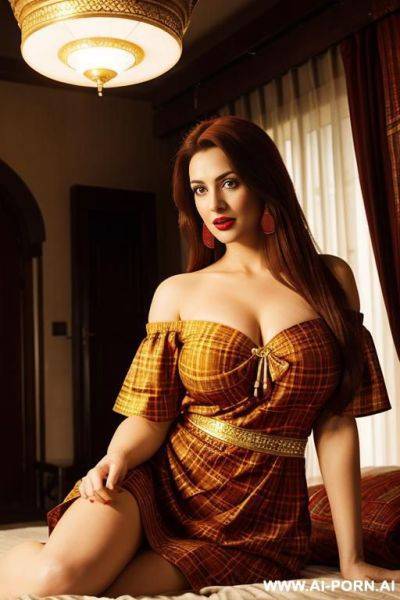 Red lipstick, very long hair, white gorgeous cacked woman , round soft face , sexy pretty body, wearing see-though off-shoulder nightgown - ai-porn.ai on pornintellect.com