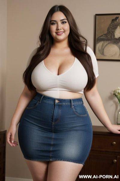 Mexican, ssbbw, wife and rotund, supermodel, pear shaped, drinking potion, extremely wide hips, rotund big belly, fat thighs, high rise jeans - ai-porn.ai - Mexico on pornintellect.com