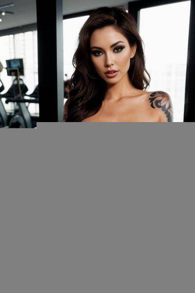 Beautiful, realistic, hungarian, slight cheekbones, messy wavy brown hair, white skin, hourglass figure, perfect saggy boobs, slight smile, makeup, standing, naked, spreading legs, showing pussy, pubic hair, gym. - ai-porn.ai - Hungary on pornintellect.com