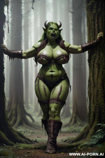 (((dark forest))), (((fantasy))), (((woman orc))), (((orc))), (((chubby))), (((massive boobs))), (((angry))), (((covered in cum))) - ai-porn.ai on pornintellect.com