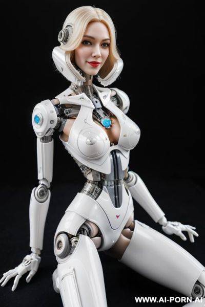 Realistic beautiful cyborg robot woman doll completely made of white latex skin long legs with skate - ai-porn.ai on pornintellect.com