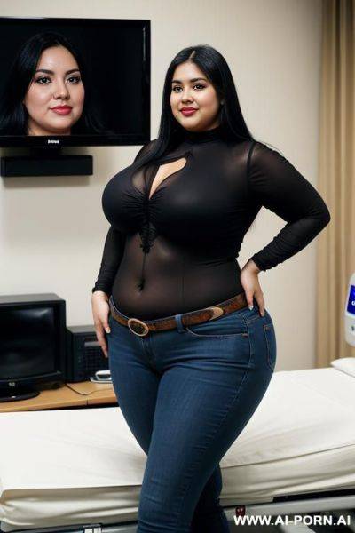 Beautiful, mexican, tight shirt, wide circular hips, pear shaped, drinking potion, very fat, hourglass - ai-porn.ai - Mexico on pornintellect.com
