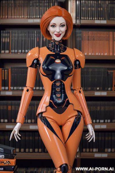 Realistic beautiful cyborg robot woman doll completely made of white latex skin long legs with boots - ai-porn.ai on pornintellect.com