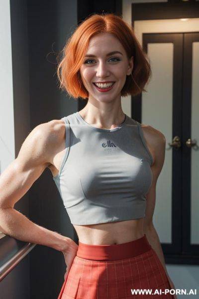Fitness, (vascular arms), (a cup), ((skirt)), ((crop top)), detail, looking at viewer - ai-porn.ai on pornintellect.com