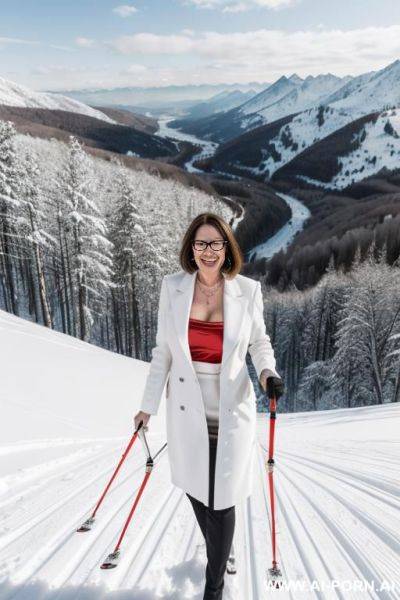 Red satin dress, necklace, earrings, bracelet, 1 old man in tuxedo holding the woman, short hairs - ai-porn.ai on pornintellect.com