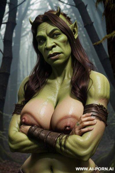 (((dark forest))), (((fantasy))), (((woman orc))), (((orc))), (((curvy))), (((massive boobs))), (((covered in cum))) - ai-porn.ai on pornintellect.com
