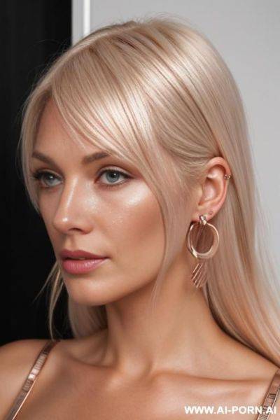 Scandinavian hair line, rose gold hoop ear rings, platinum blonde highlights - ai-porn.ai on pornintellect.com