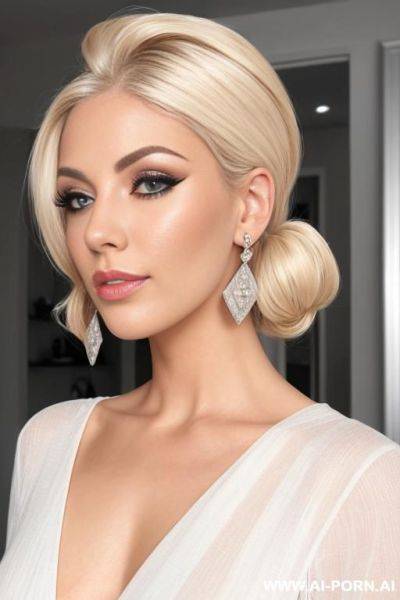 Dyman air wrap, platinum blonde, healthy, ted hair, long eyelashes, diamond ear rings - ai-porn.ai on pornintellect.com