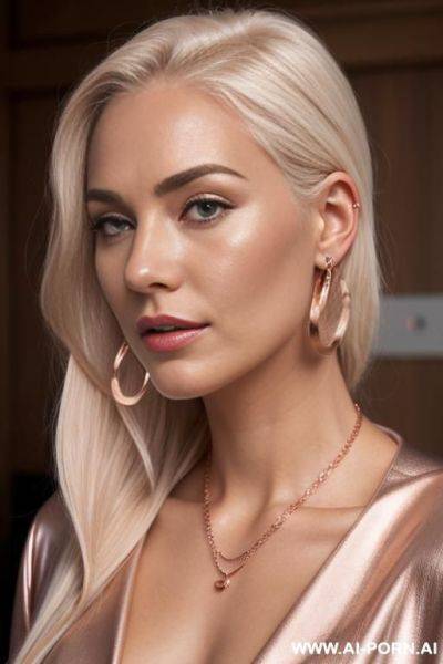 Labia abierta, scandinavian hair line, rose gold hoop ear rings, platinum blonde highlights, dyman air wrap, rose gold necklace - ai-porn.ai on pornintellect.com