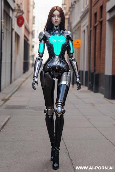 Realistic beautiful doll cyborg robot woman completely made of latex skin long legs with boots - ai-porn.ai on pornintellect.com