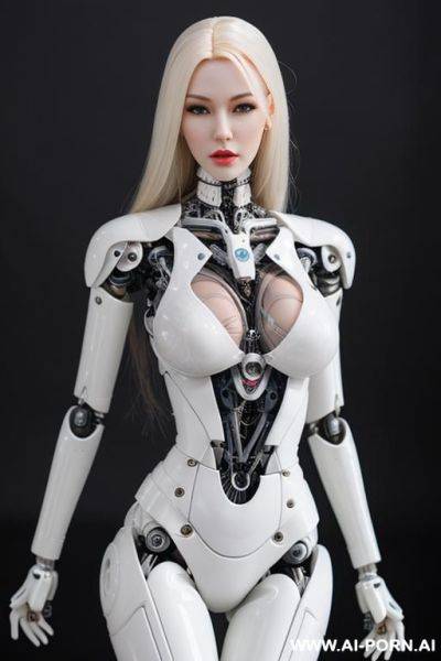 Realistic beautiful detailed doll cyborg robot woman whit beautiful face completely made of latex white skin long legs - ai-porn.ai on pornintellect.com