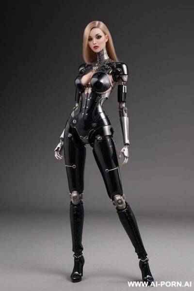 Realistic beautiful detailed doll cyborg robot woman completely made of latex skin long legs with boots - ai-porn.ai on pornintellect.com