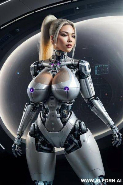 (((realistic look, super realistic))) ((spaceship)) ((front view)) (((beautiful cyborg woman))) (((sexy cyborg woman))) (((chinese))) ((blonde)) ((long thick hair)) (((perfectly beautiful face, sexy plump - ai-porn.ai - China on pornintellect.com