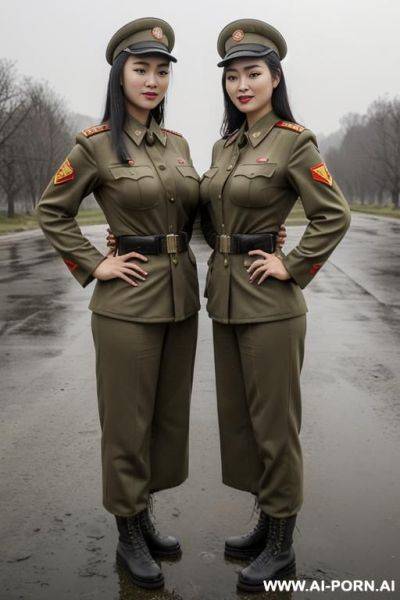 ((two women standing each other))（standing in the rain, apocalyptic world, clothes falling off）（realistic) (completely naked no clothes) (((saggy oversize huge long gigantic boobs most realistic))) - ai-porn.ai on pornintellect.com