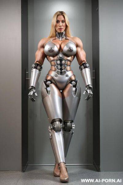 Extreme female bodybuilder, gigantic muscles, super large bicep muscles, enormous shoulder muscles, very large neck muscles, beefy pec muscles, mature, naked, nude, seductive - ai-porn.ai on pornintellect.com