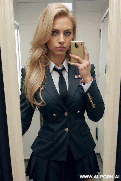 Medium skirt, office shirt, blazer, ((formal military uniform)) - ai-porn.ai on pornintellect.com