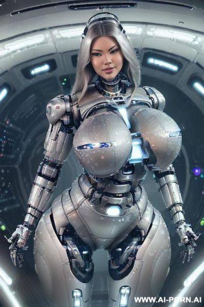 (((realistic look, super realistic))) ((spaceship)) ((front view)) (((beautiful cyborg woman))) (((sexy cyborg woman))) (((chinese))) ((blonde)) ((long thick hair)) (((perfectly beautiful face, sexy plump - ai-porn.ai - China on pornintellect.com