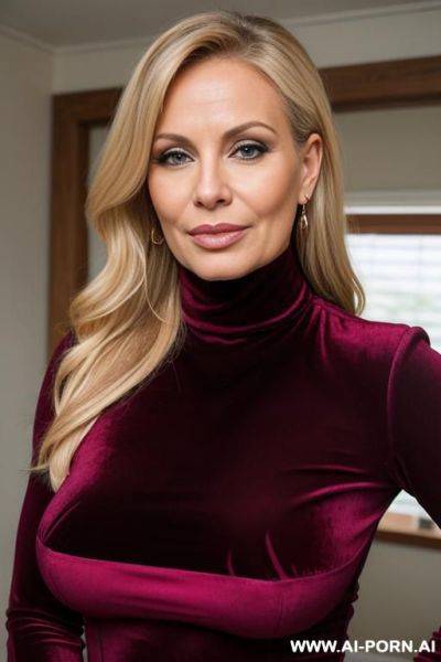 Busty milf blonde in velvet halter split turtleneck bukkake - ai-porn.ai on pornintellect.com