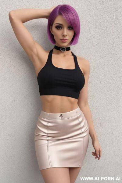 (vascular arms), (skirt), (black crop top), (black choker), (((((standing in a neutral position))))) - ai-porn.ai on pornintellect.com