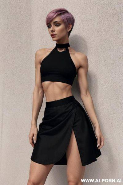 Neutral_standing_position, (fitness woman), ((skirt)), ((black crop top)), (black choker) - ai-porn.ai on pornintellect.com