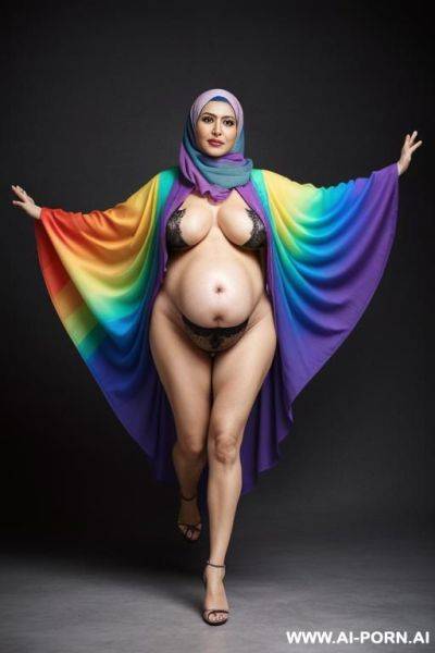 ((full body view)) wearing hijab with hair loose out, heavily pregnant. - ai-porn.ai on pornintellect.com