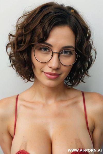 (round glasses), (nerdy), (short hair), (curly hair), - ai-porn.ai on pornintellect.com