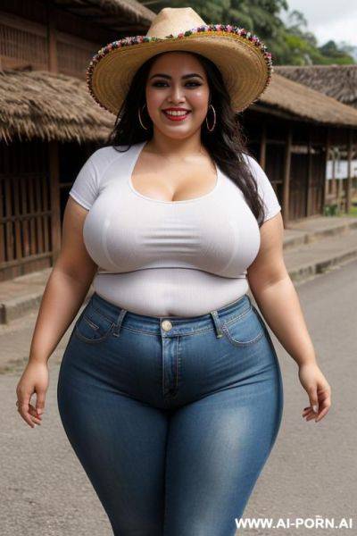 Mexican, supermodel, wide hips, extremely wet, clothed, holding pills, rotund, pear shaped, band tshirt, rocker woman, extreme hourglass - ai-porn.ai - Mexico on pornintellect.com