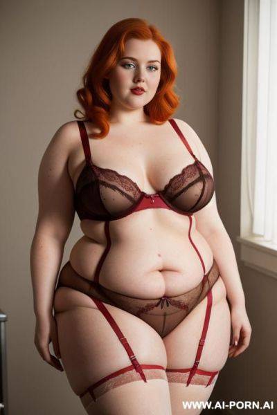 Half-length photo, ((half body photo shot close up)). as a set in the laundry area, a (((very big obese))) fat chubby fat thick and bbw redhead british, ((she is washing clothes)). she has - ai-porn.ai - Britain on pornintellect.com