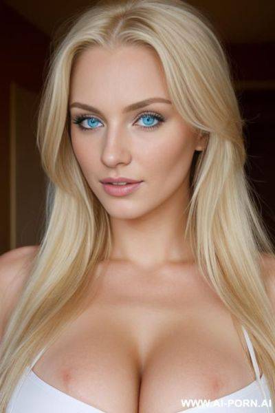 Beautiful blue eyes, athletic with perfect massive natural tits, flowing blonde hair, seductive loving perfect face, - ai-porn.ai on pornintellect.com