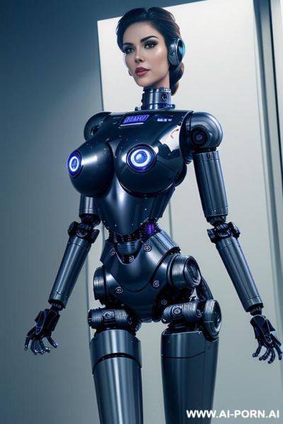 Robotic police officer, pretty face, (fully robotic body, athletic body, shapely legs, shapely arms, hands, huge robotic tits:1.3) - ai-porn.ai on pornintellect.com