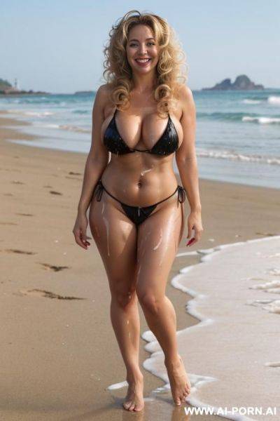 Babe pornstar milf, long wavey blonde hair, full body view, at the beach, wearing leapord print bikini, ((keep face)) ((keep body)) - ai-porn.ai on pornintellect.com
