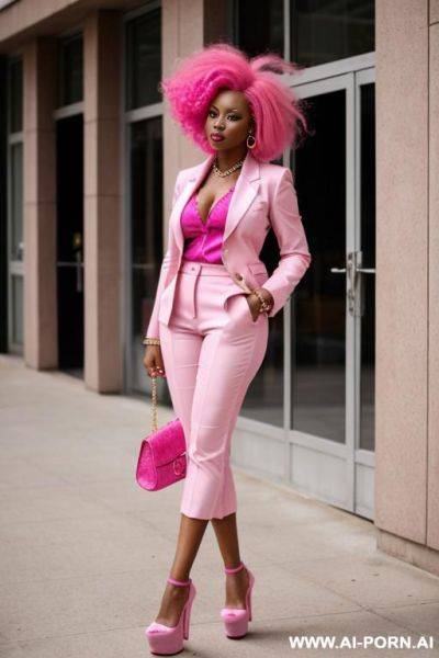 African, in pink clothes and pink platform high heels - ai-porn.ai on pornintellect.com