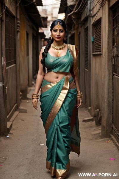 Indian woman, busty, gigantic boobs, huge tits, sexy sari top, street alley, dirty alley - ai-porn.ai - India on pornintellect.com