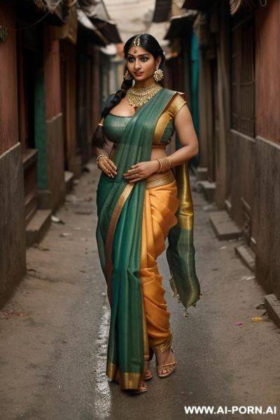 Indian woman, busty, gigantic boobs, huge tits, sexy sari top, street alley, skimpy clothes, sexy sari - ai-porn.ai - India on pornintellect.com