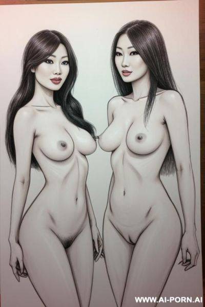 Drawing of two naked asian women - ai-porn.ai on pornintellect.com