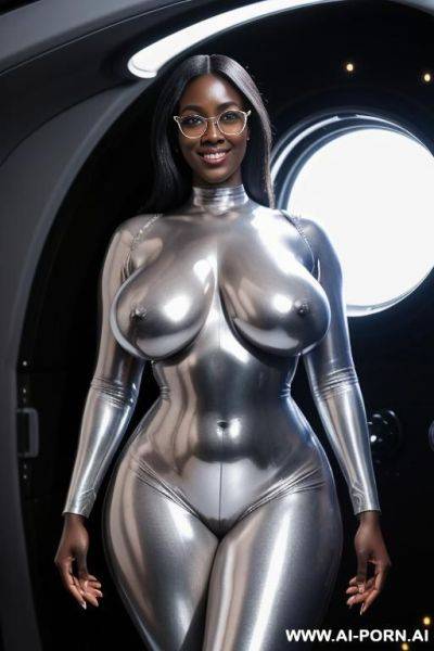 Xxl natural massive extra huge boobs , shaved pussy , fully naked sexy busty tall oiled silver space ebony lady, fully shaved nude body , no clothes, full body view, shiny silver oily dust - ai-porn.ai on pornintellect.com