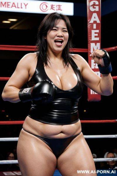 2 women boxing, sexually excited, happy, fighting pose - ai-porn.ai on pornintellect.com